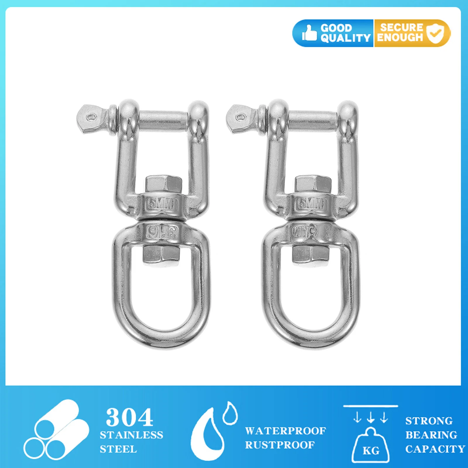 2 Pcs Stainless Steel Swing Swivel Eye To Eye Swivel Ring Sandbag Hanger The Chain Eye 316 Marine