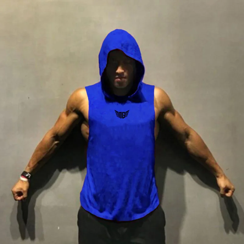 

Summer Men's Hooded Vest Loose Youth Sleeveless Top Sports Wear for Men Gym Workout Clothing
