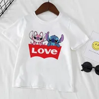 Kawaii Disney Stitch Boy Girl Clothes Cartoon T Shirt For Child T-Shirt White Short Sleeve Graphic Kid Tee 1