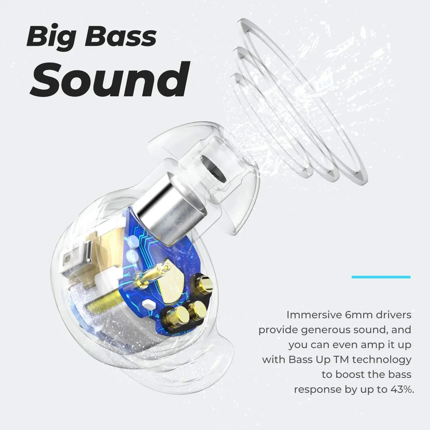 Tribit FlyBuds 3 Wireless Earbuds - Long Playtime, Waterproof, Touch Control, Deep Bass, Built-in Microphone