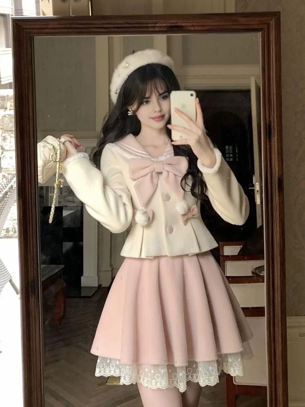 ♥ 姫ギャル y2k coquette リボンブラウス୨୧⑅* Women y2k Aesthetic 2 Piece Bow Pink Lolita Sets Coquette