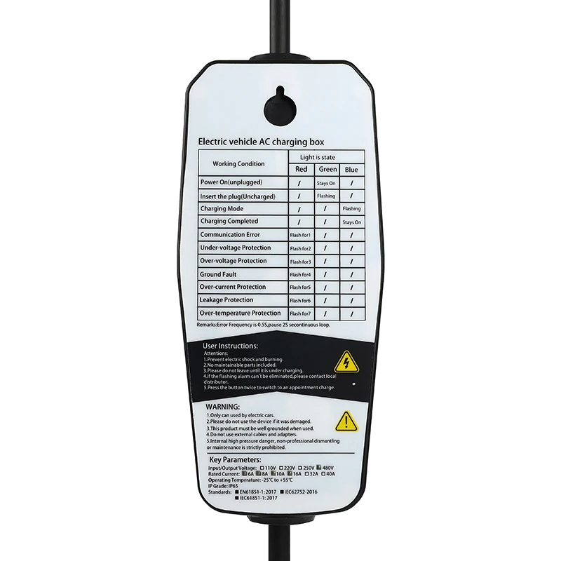 EV-Ladegerät, 22 kW, 32 A, 3 Phasen, Schnellladung, Typ 2, Elektroauto, Fahrzeug, Wallbox mit roten CEE5-Pins, Steckermodus 2 – Detail 3