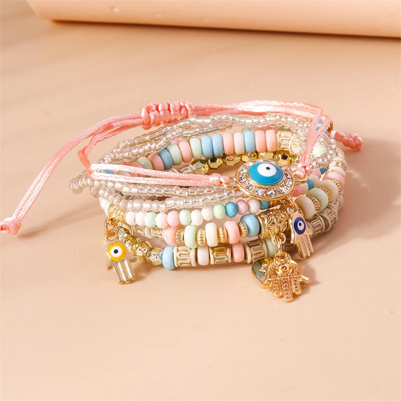 6 teile/satz Mode handgemachte Perlen Armbänder für Frauen Legierung bösen Blick Charms Armbänder Mädchen Party Festival Schmuck Geschenke – Detail 1