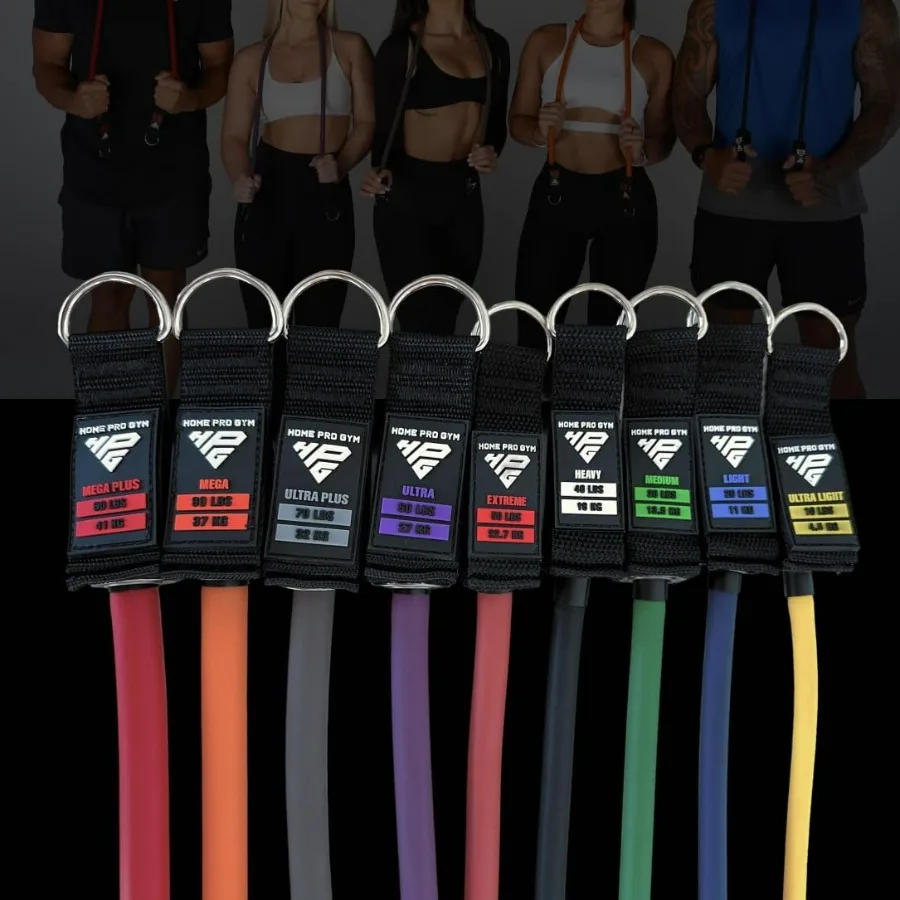 Stackable Resistance Band Set - with Up to 280LB of Resistance, Band Bar, Premium Handles, Heavy Duty Door Anchor, Padded Ankle
