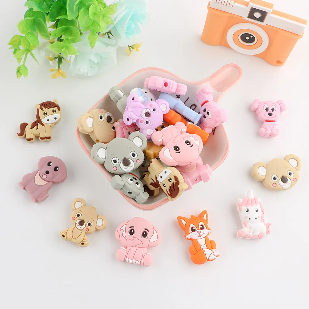 

5/10 Pieces Mixed Silicone Beads Animal Horse Elephant Dog Fox BPA Free Food Grade Pendant DIY Pacifier Chain Toy
