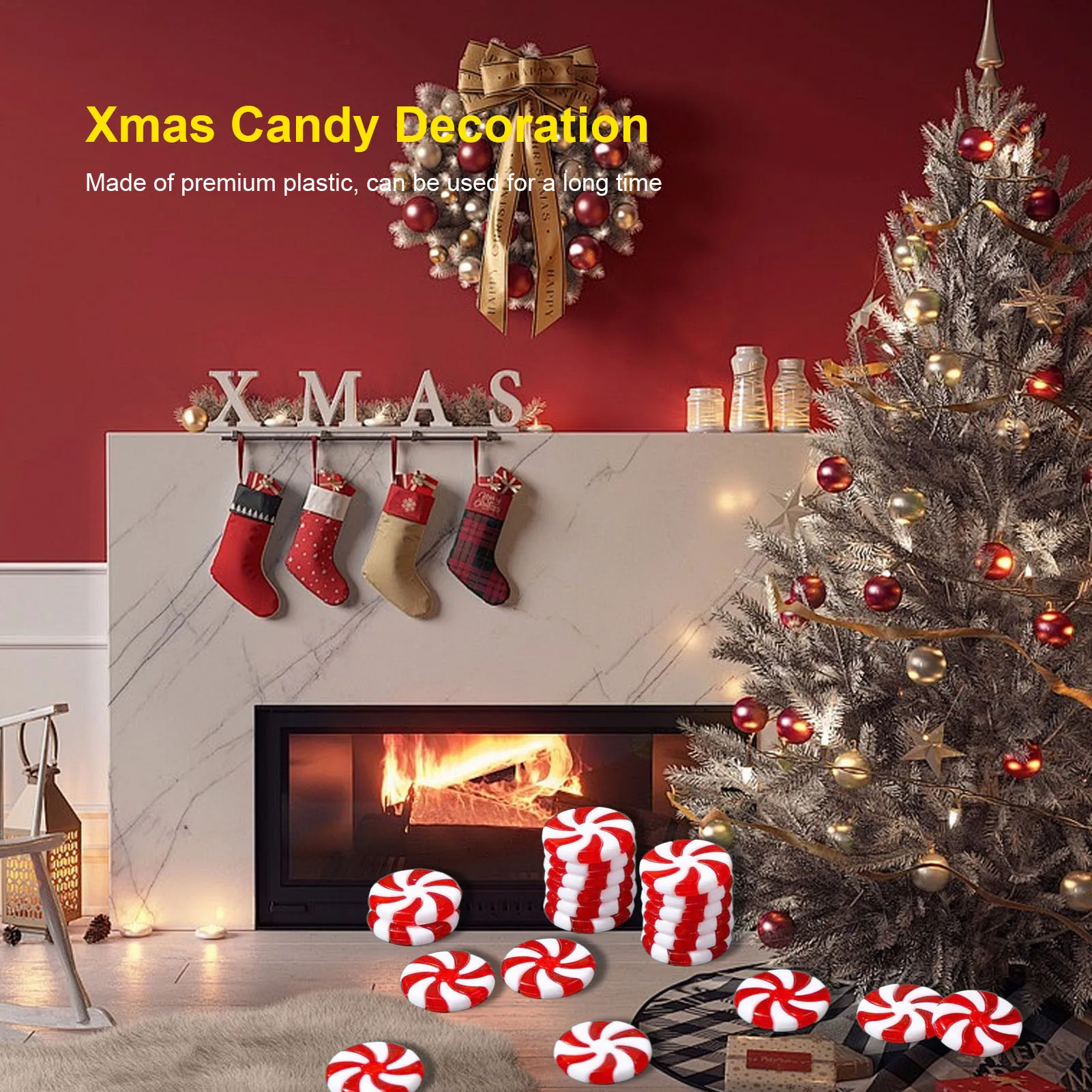 50PCS Xmas Candy Decoration Cute Exquisite Plastic Candy Hanging Ornament for Tree Window Decor Xmas Candy Hanging Decoration