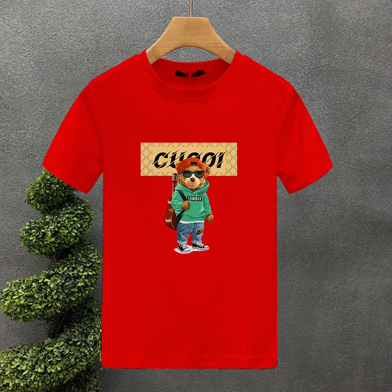 Guitar Bear Brand100% Cotton High Quality Print Couple Tees Summer Haruku For Men/Women Short Sleeve T-shirt Asian Size_voghion.com