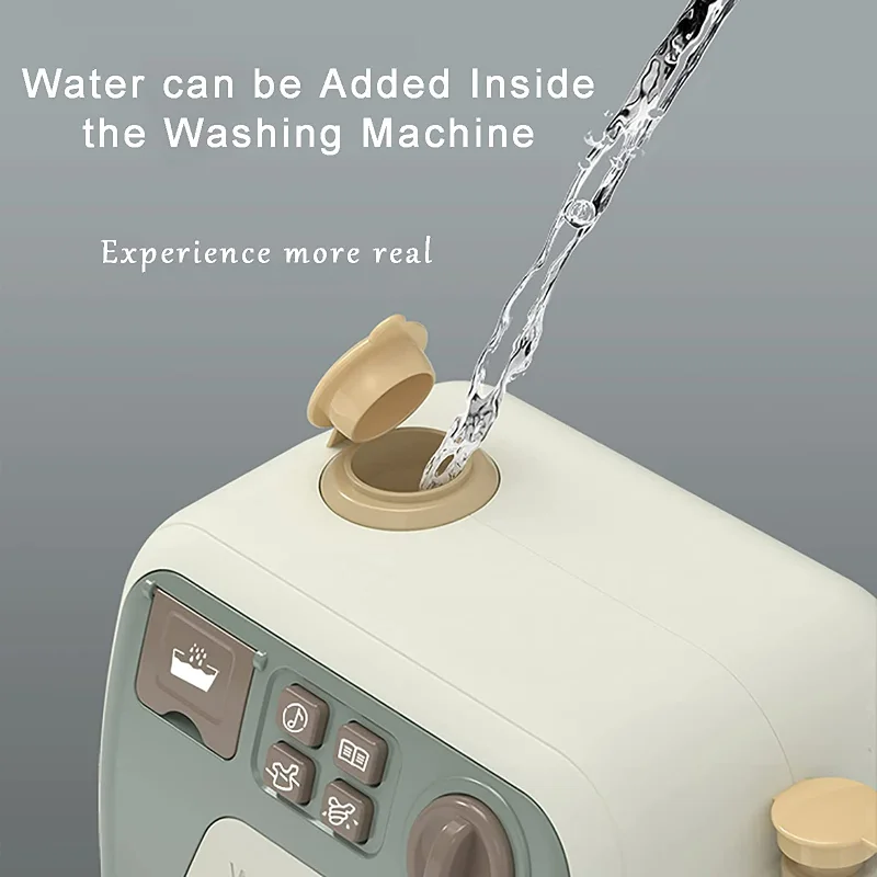 Pretend Play House Appliances Washing Machine Toy Kids Washer and Dryer Playset Electronic Laundry Toy with Realistic Sounds