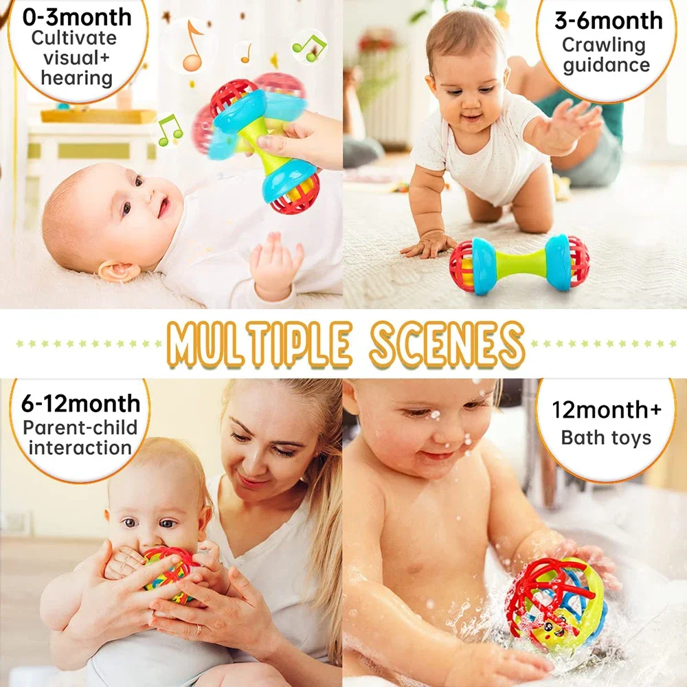 Baby Rattle Games Sensory Toys for Babies 0 12 Months 1 Years Rotating Ball Grasping Activity Development Silicone Teething Toys 4