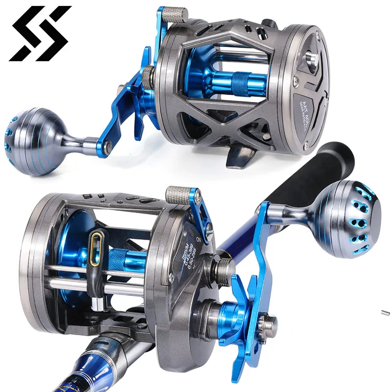 Sougayilang Saltwater Fishing Reel Aluminum Alloy Spool Blue Trolling Reel  Max Drag 55LB Full Metal Baitcasting Fishing Reel