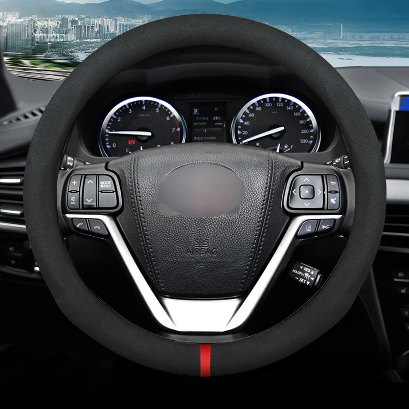 MIDOON Carbon Fiber Cow Leather Car Steering Wheel Cover For Toyota