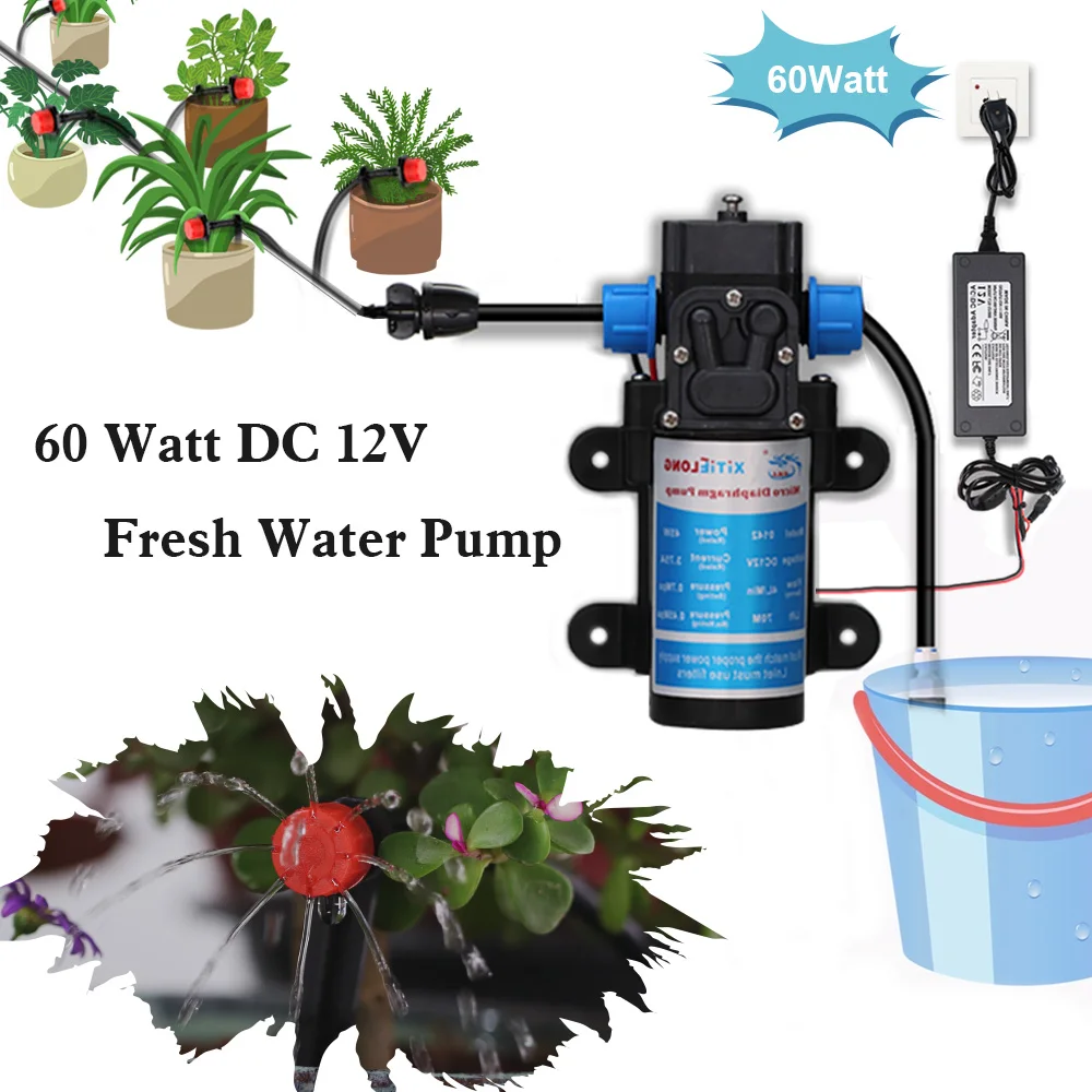5-30M Water Pump Garden Drip Irrigation Set 60W DC12V Micro Electric Diaphragm System with 110-240V Power Adjustable Sprinkler