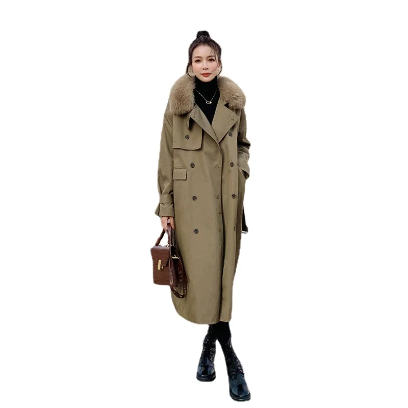 

Fashion Women's Winter Extra Long Cotton-padded Parka Coat Thick Warm Fur Collar Double Breasted