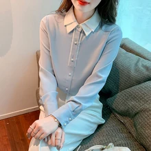 

Chiffon Shirt Female 2022 Spring New Style Solid Doll Collar Shirt Retro Shirt Long-sleeved Fashion Blouse Office Ladies Tops