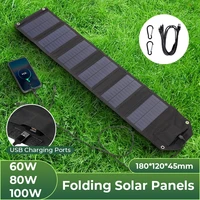 Panneau solaire pliable 4/6 plis 100W 80W 60W, chargeur solaire USB 5V, cellule solaire Portable pour Camping randonnée voiture 1