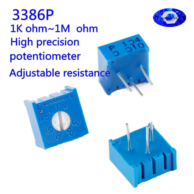 10pcs 3386P 3386 100 200 500 ohm 1K 2K 5K 10K 20K 50K 100K 200K 500K 1M ohm 100R 200R 500R Trimpot Trimmer Potentiometer