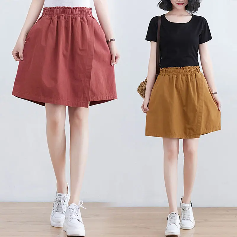 

Women's Summer Shorts New Korean Fashion All-match Casual Shorts Solid Color High Waist Loose Wide Leg Women's Skirt Pants