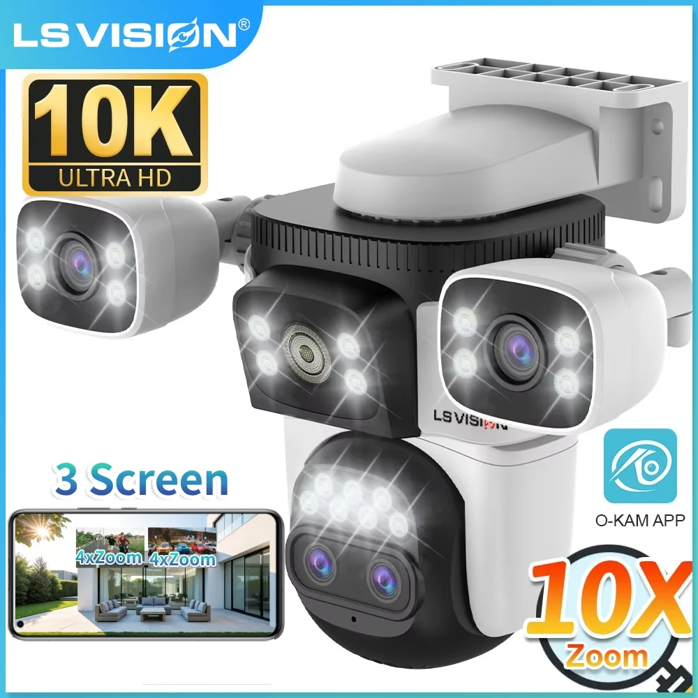 LS VISION 10K Three Screen WiFi Security Camera Outdoor 10x Zoom Auto Tracking Wifi Surveillance Cameras CCTV 360°PTZ IP Camera 1
