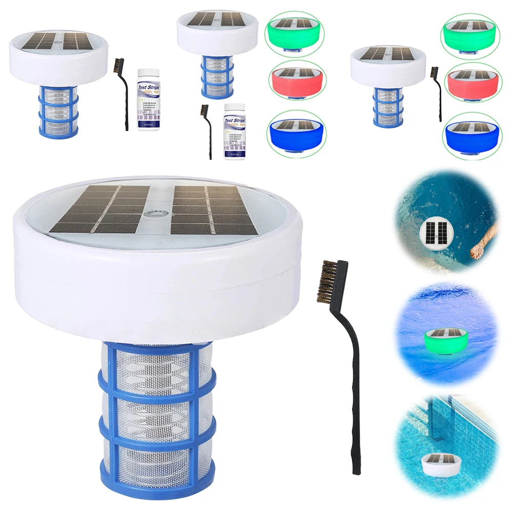Solar Powered Pool Ionizer Floater with RGB LED Light Solar Pool Ionizer Auto Pool Cleaner Equipment Swimming Pool Accessories