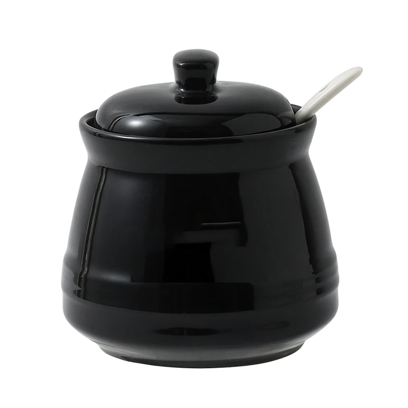 Black and White Ceramic Candy Jar Kitchen Seasoning Jar Household Storage Box Spoon Salt Bottle Household Kitchen Supplies