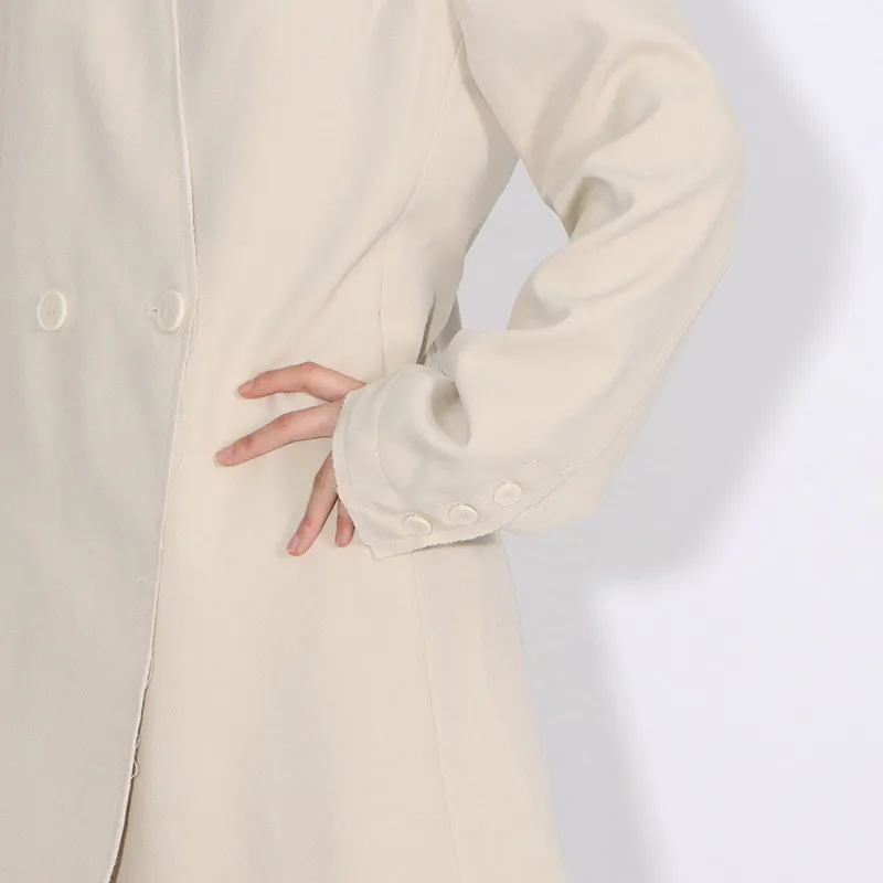 BPN Minimalist Solid Blazers For Women V Neck Long Sleeve Spliced Single Breasted Casual Temperament Long Blazer Female Fashion