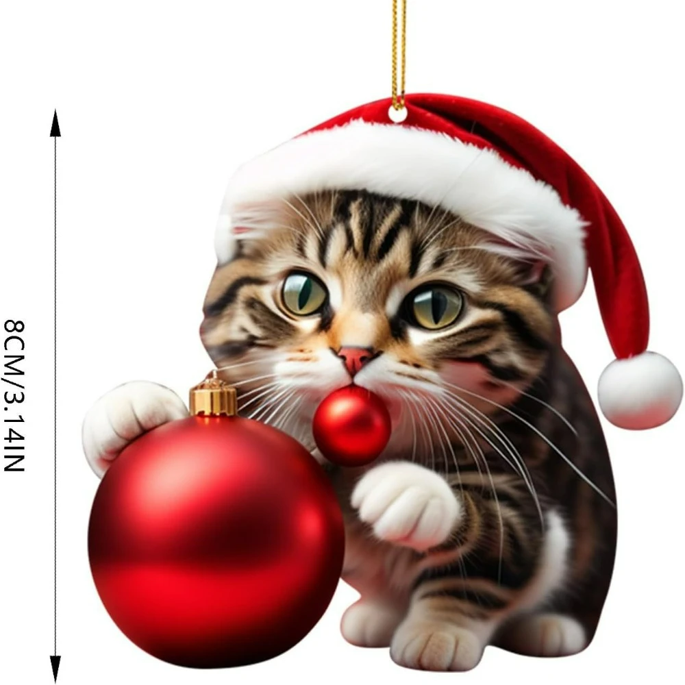 Christmas Decorations 2D Kitten Hanging Ornaments Christmas Merry Christmas Ornaments Xmas Tree Hanging Toys Home Decor Present Xmas Children's Gift