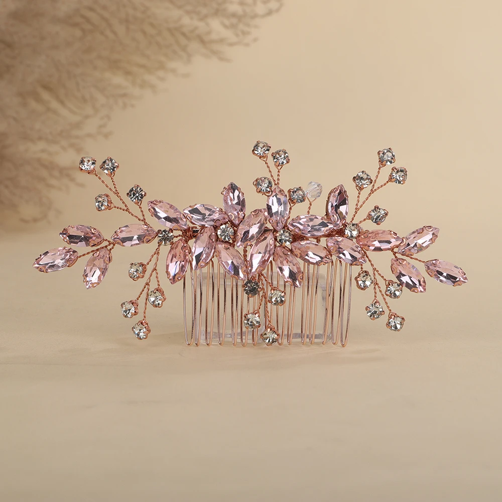 Trendy Red Rhinestone Bridal Hair Comb for Women Black Wedding Hair Accessories Jewelry Green Bride Piece Blue Party Tiaras