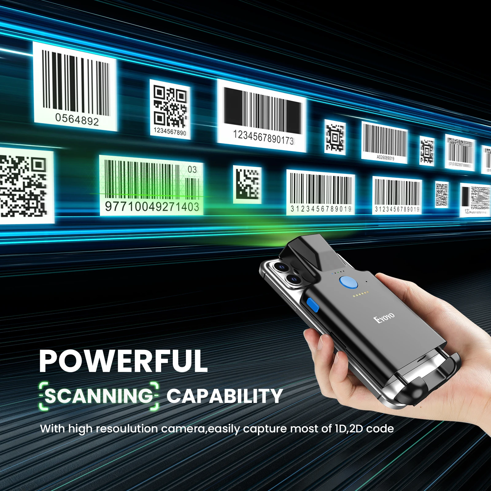 Eyoyo Portable 1D/2D Back Clip Bluetooth Barcode Reader Works With Phone,QR Image Maxicode PDF417 Screen Scanner 1600mAh Battery