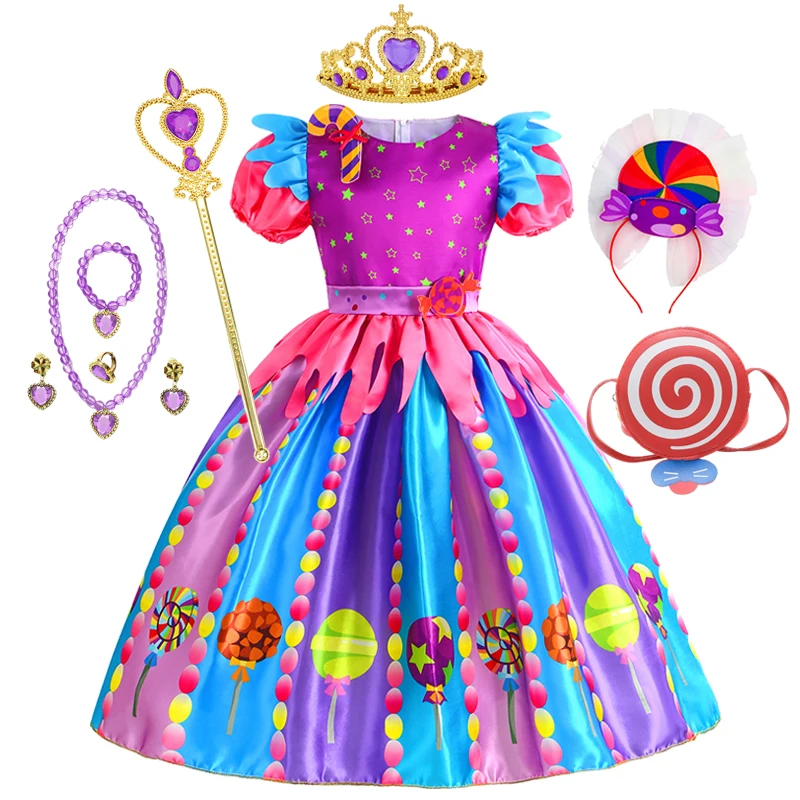 Purim Festival Sweet Lollipop Candy Kids Dress Carnival Party Little Girl Birthday Costume Fancy Children Wedding Clothes girls dress princess costume
