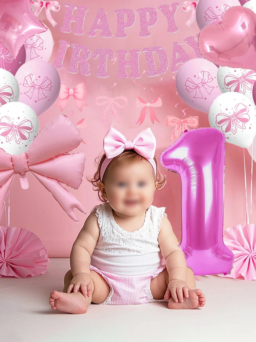 32 Zoll rosa Nummer 1 Ballon Folie Schleife Ballon alles Gute zum Geburtstag Banner für Mädchen 1. Geburtstag Frauen Kokette Party Dekoration Lieferungen – Detail 1