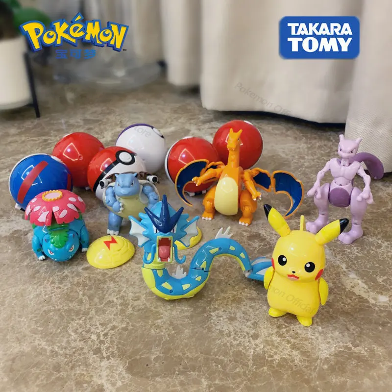

Kawaii Pokemon Figures Toys Variant Ball Model Anime Pikachu Jenny Turtle Mewtwo Poke Ball Deformation Action Figure Toy Gift