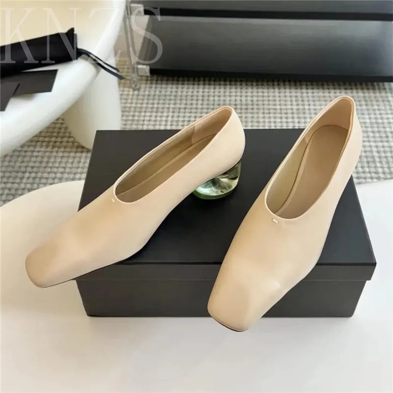 

Spring Summer New Pumps Fashion Square Toe Shoes Woman Concise Genuine Leather Chunky Heel Shallow Mouth Single Shoes Women 2024