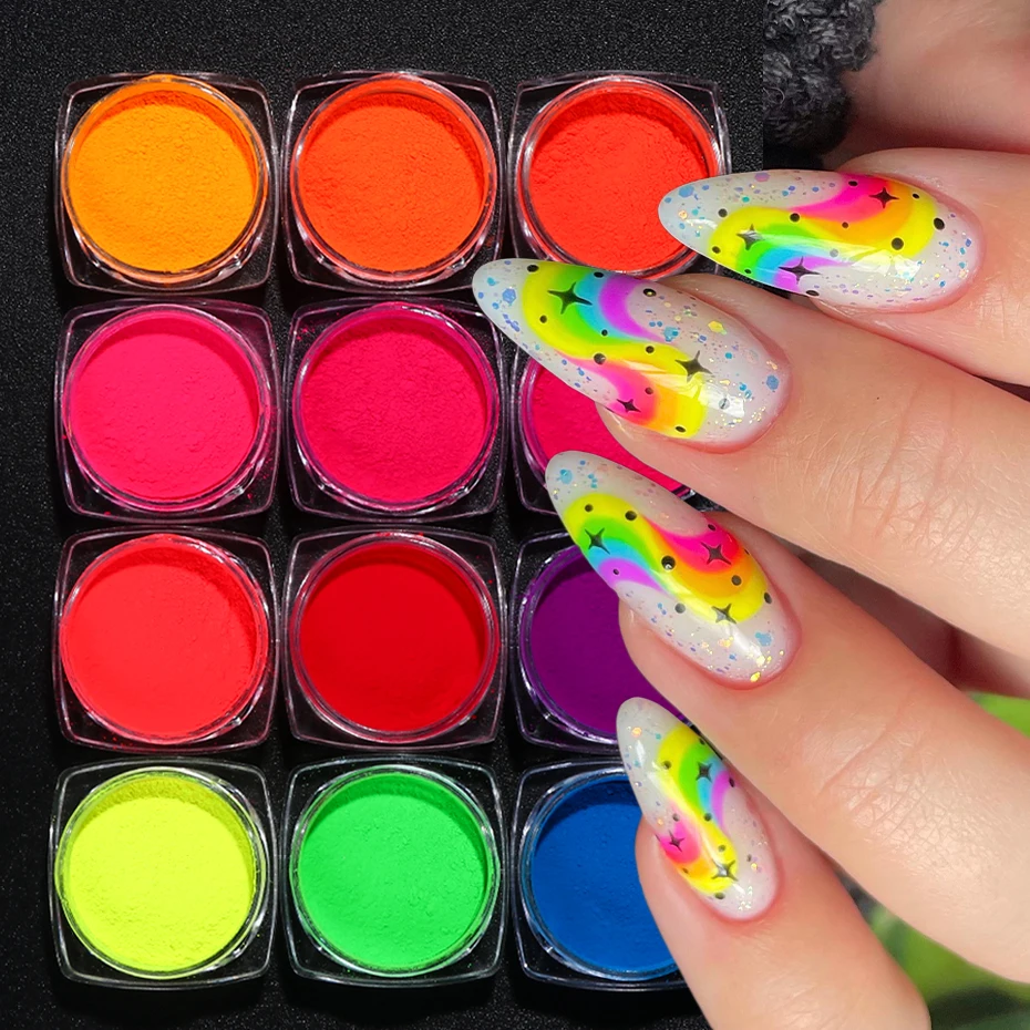 Colour Neon Phosphor Pigment Nail Glitter Shinny Effect Chrome Dust Fluorescent Nail Powder Gel Polish Manicure Nails Decoration