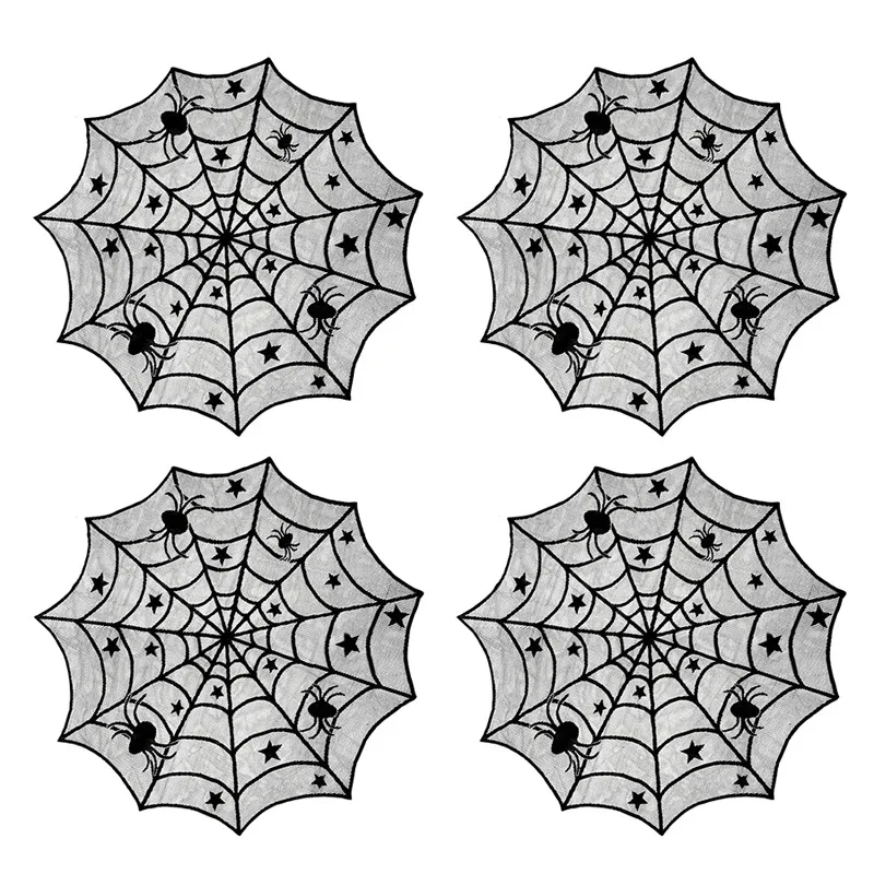 Black Lace Halloween Table Runner Spider Web Tablecloth Ghost Day Decorative Cloth Bat Theme Halloween Table Decor
