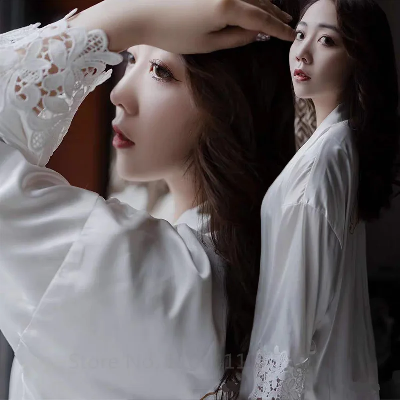 Women Sexy Home Dressing Gown Lingerie Bride Wedding Robe Set Nightwear Sleepwear Kimono Bathrobe