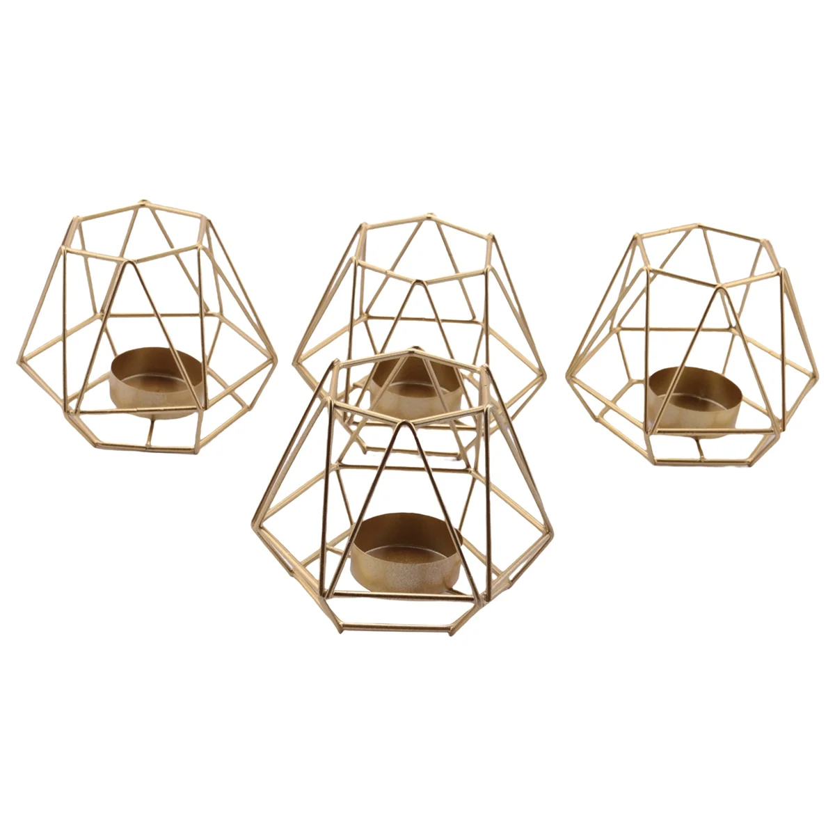 

4 Pcs Metal Geometric Design Tea Light Votive Candle Holders, Hollow Tealight Candle Holders for Wedding Home Decoration