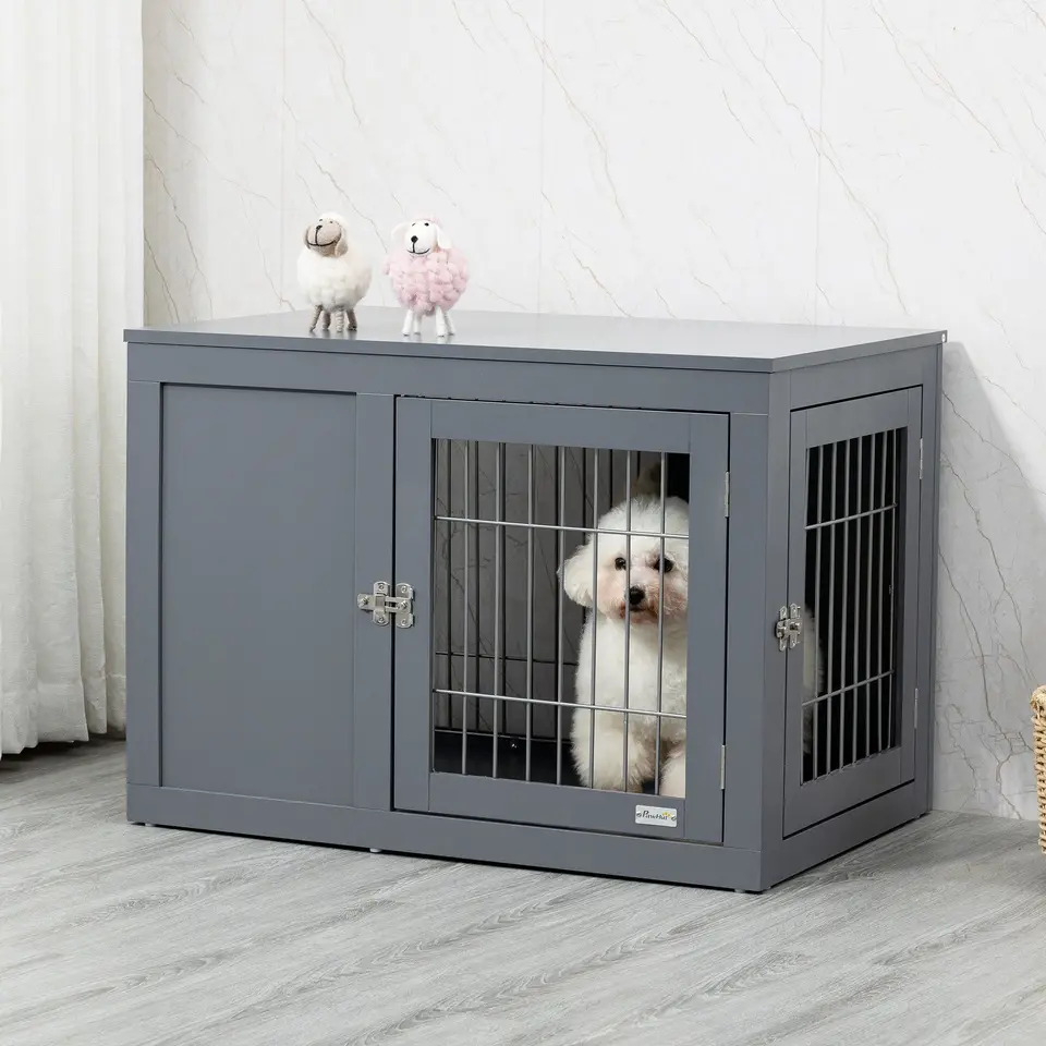 PawHut Gray Indoor Dog Cage and Coffee Table
