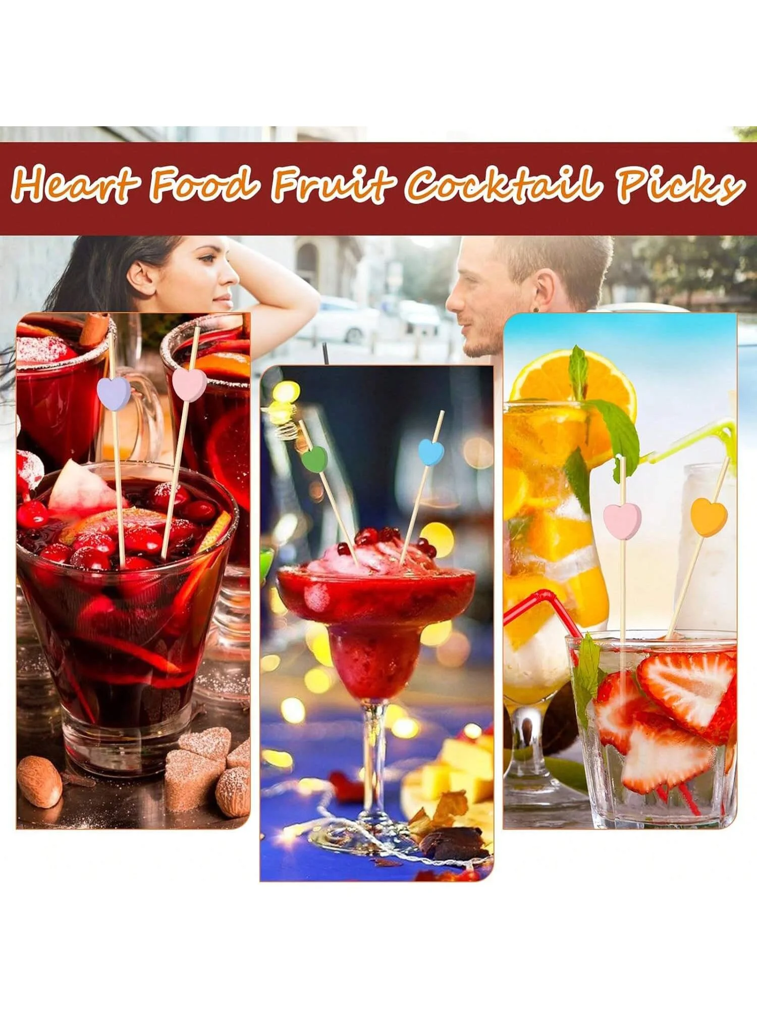 100Pcs 4.7Inch Cocktail Skewer Appetizers Toothpicks, Fruit,Wedding Toothpicks For Appetizer Decoration Party Supplies(Heart)