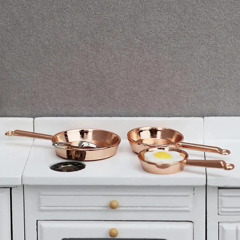 1Set 1:12 Dollhouse Miniature Frying Pan Casserole Metal Cookware Kitchen Model Decor Toy Doll House Accessories 2