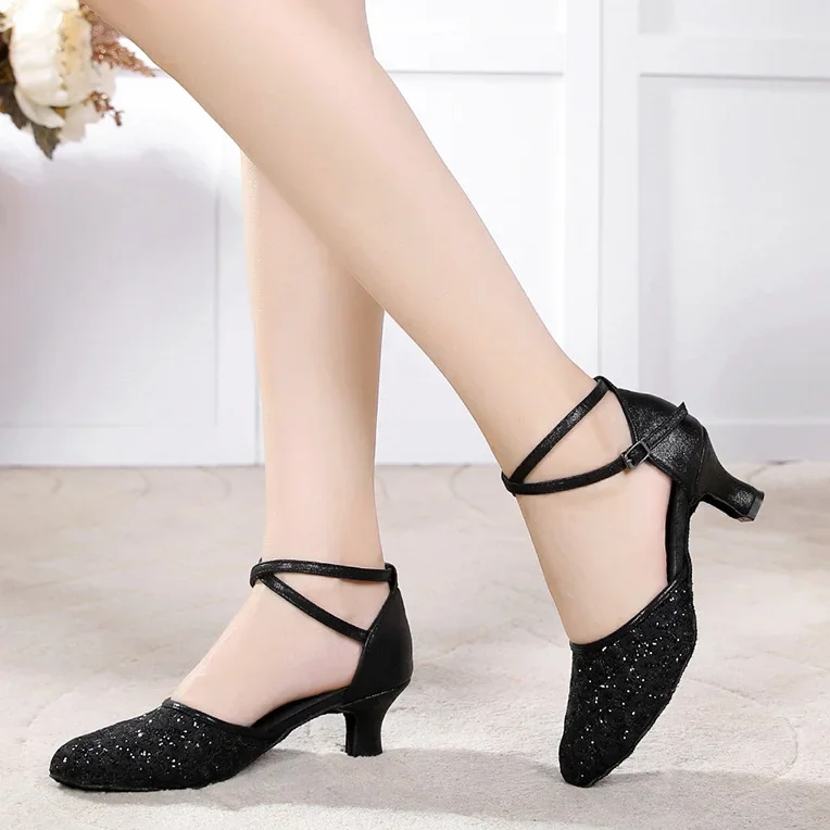 グリッターサルサダンスシューズ女性ラテンダンスシューズ女性サルサ