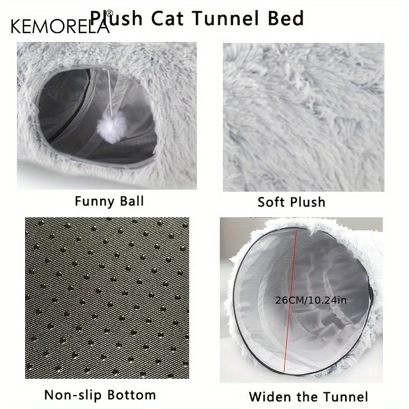 Comfortable Soft Cat Tunnel Bed Warm Foldable Detachable Cushion_voghion.com