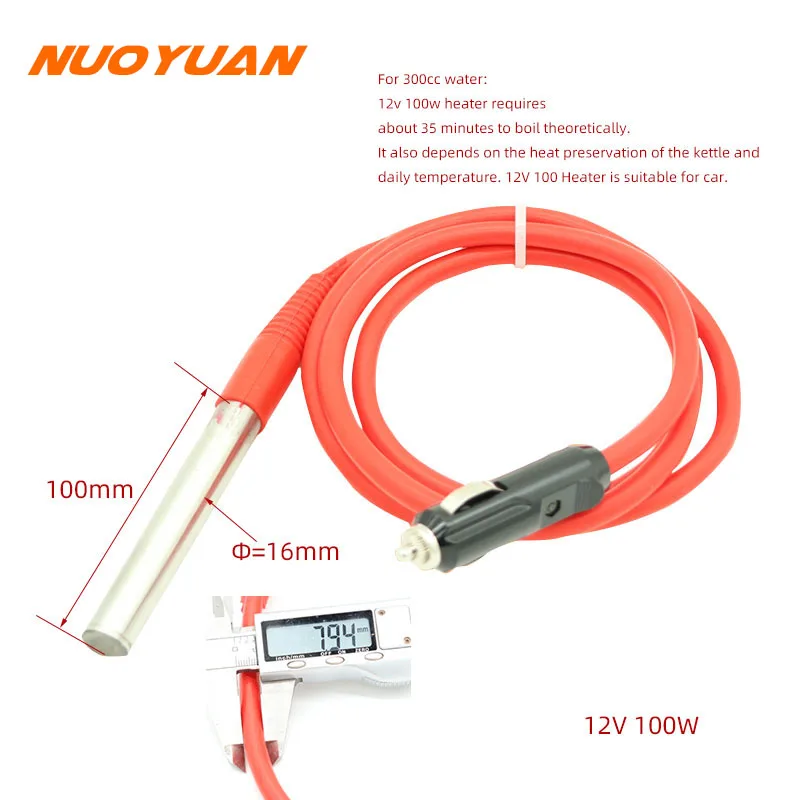12V Water Heater Boiler 24v Cartridge Heater 100w/200w 16x100mm DC Immersion for Car/Truck