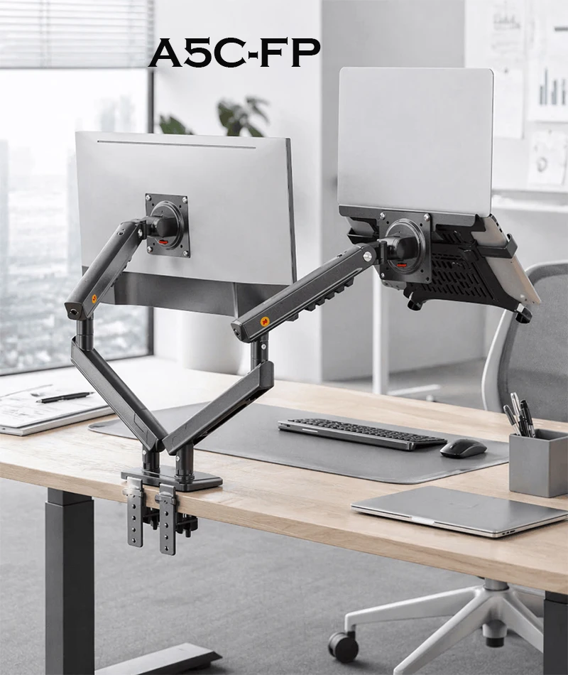 Enhanced Dual Arm Gas Spring Monitor & Laptop Stand for Desktop Setup – Supports 17-27 Monitors & 10-17 Laptops (2-9kg Capacity)
