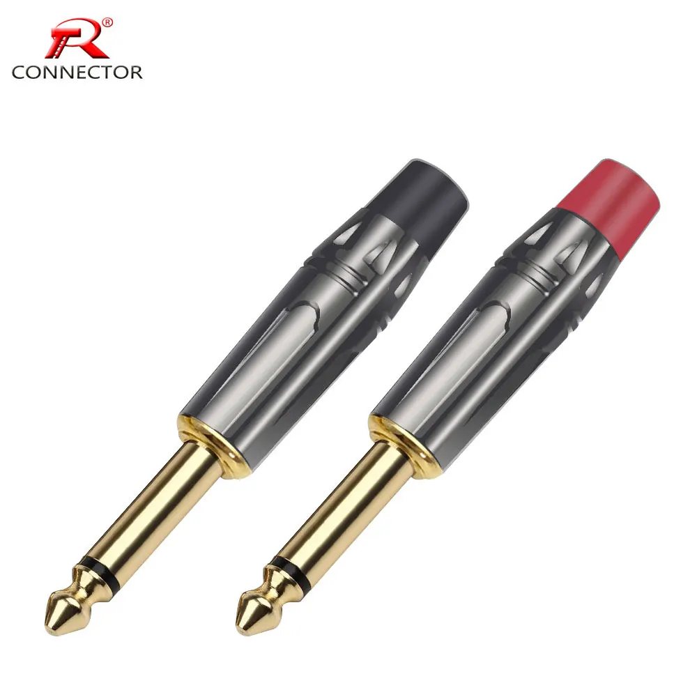 50pcs/25pairs Gold plated mono jack 6.35mm connector, audio microphone  video 6.35 adapter, microphone 6.35 male plug converter