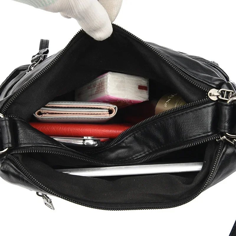 High Quality Women Shoulder Bag Pu Leather Crossbody Bag Multi-pockets Messenger Flower Patchwork Leather Purse Soft Handbag