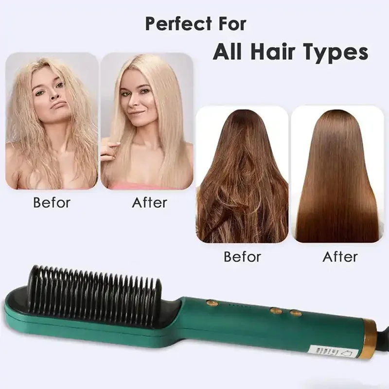 New Hair Straightener Ceramic Hot Comb 2 in 1 Electric Straighten Hair Brush Negative Ion Anti-scalding Styling Tool 2
