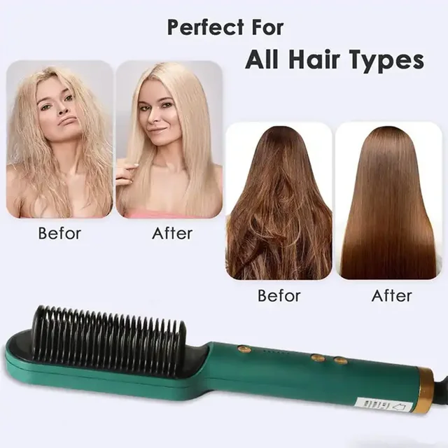 Nuovo piastra per capelli pettine caldo in ceramica 2 in 1 spazzola elettrica per lisciare i capelli strumento per lo styling antiscottatura agli ioni negativi 2