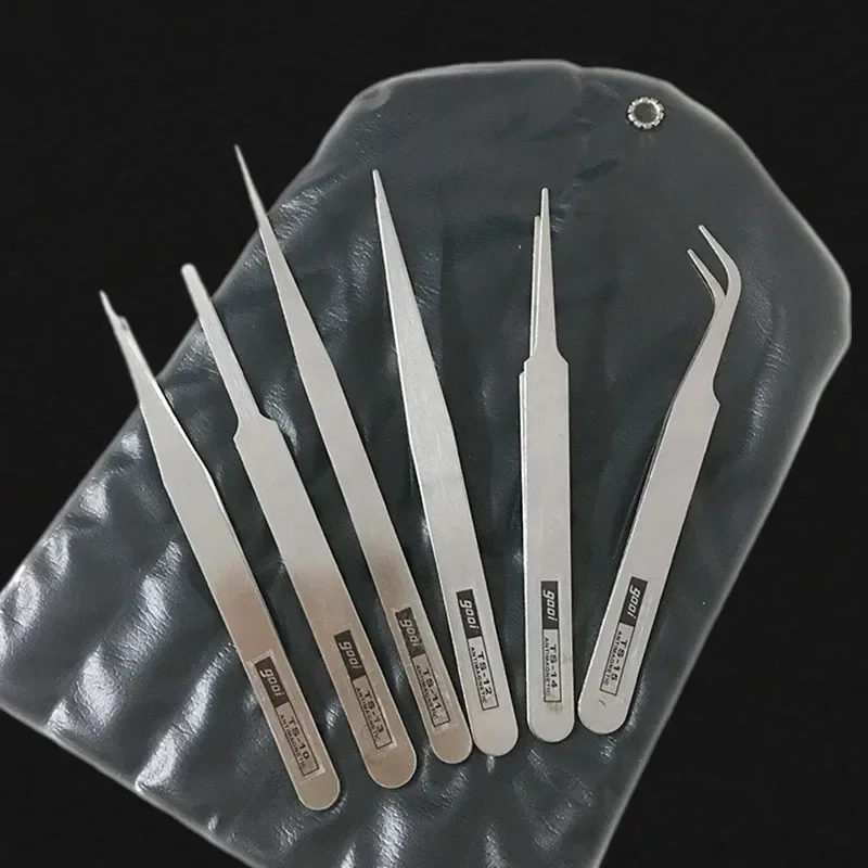 6Pcs/Set stainless steel tweezers anti-static precision bent straight tweezers mobile phone jewelry repair tool DIY hand tools precision tweezers tweezer tool esd anti static tweezers phone repair tweezers