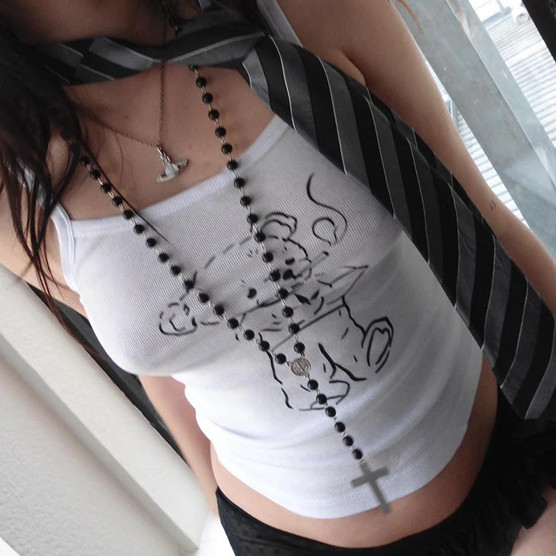 Sexy Tank Top For Women Streetwear Y2k Kawaii Bear Print Sleeveless