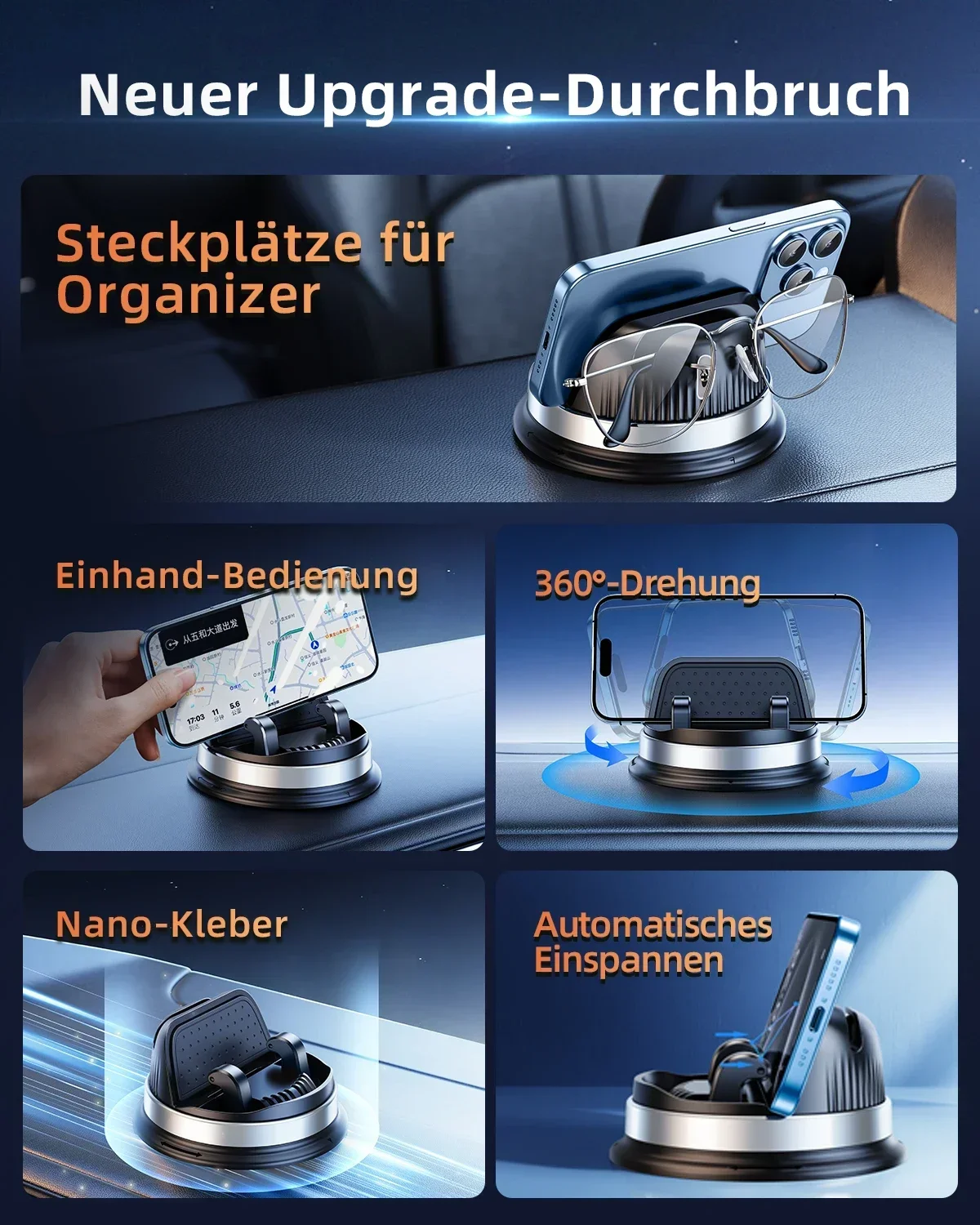 Eary Car Mount 360°Rotatable Dashboard Adhesive Phone Holder for iPhone 16/15/14/13 Pro Max Samsung S24 S23 Ultra Z fold 3/4/5/6